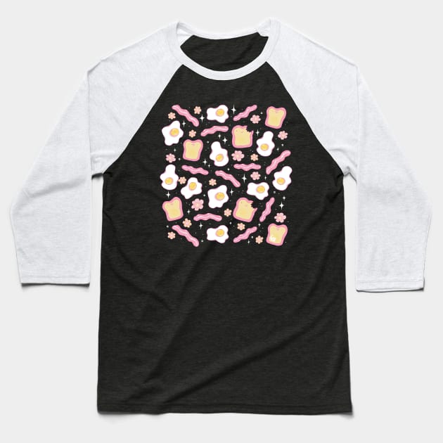 Kawaii Breakfast Pattern Baseball T-Shirt by DajonAcevedo